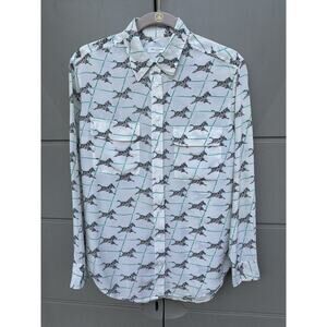 EQUIPMENT 100% Silk Grid Gallop Zebra Print Long-Sleeved Button Up Shirt Sz XS
